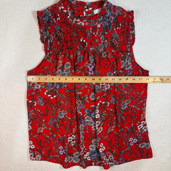 Kenar Red Holiday Floral Sleeveless Smocked Blouse Women’s Size M Christmas Top - Picture 4 of 8